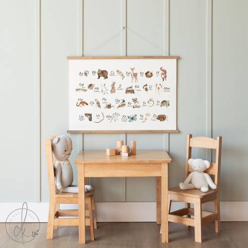 Woodland Alphabet Chart | Hanging Canvas | Homeschool Wall Decor | Classroom Decor | Playroom Decor | Educational Decor | Art For Kids