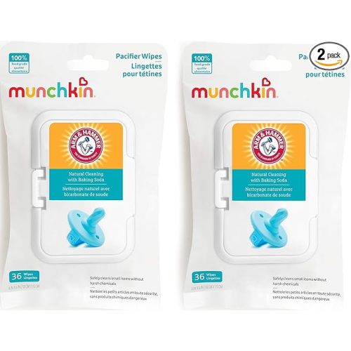 Munchkin Arm & Hammer Pacifier Wipes - Safely Cleans Breast Pump Parts and Feeding Essentials for Baby and Toddler, 2 Pack, 72 Wipes