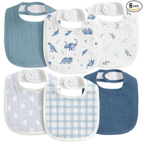 6-Pack Muslin Baby Bibs for Drooling & Teething, Absorbent Bib