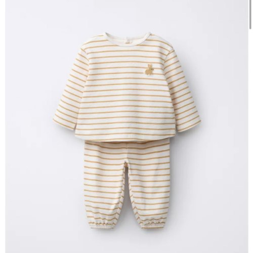 STRIPED T-SHIRT AND PANTS SET WITH EMBROIDERED BUNNY - Ocher | ZARA United States