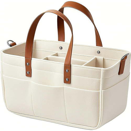 Baby Diaper Storage Bag, Multi-Compartment Felt Bag, Foldable Tote with Handles, Diaper Organizer