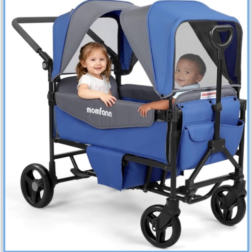 Stroller Wagon for 2 Kids,Foldable Wagon Stroller with Canopy, All-Terrain Parent Organizer, Adjustable Handle & Pull Bar Baby Wagon for Infants and Toddlers, Lavender Blue