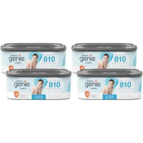 Diaper Genie Refill, Jumbo Square | Continuous Film | Holds 810 Newborn Diapers | Pack of 4