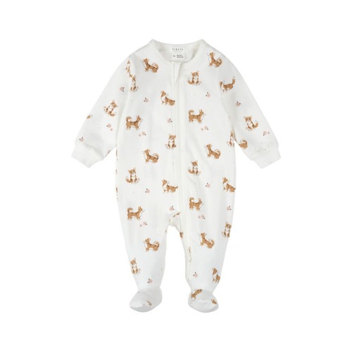 Corgi Print Footed Stretch Cotton One-Piece Pajamas