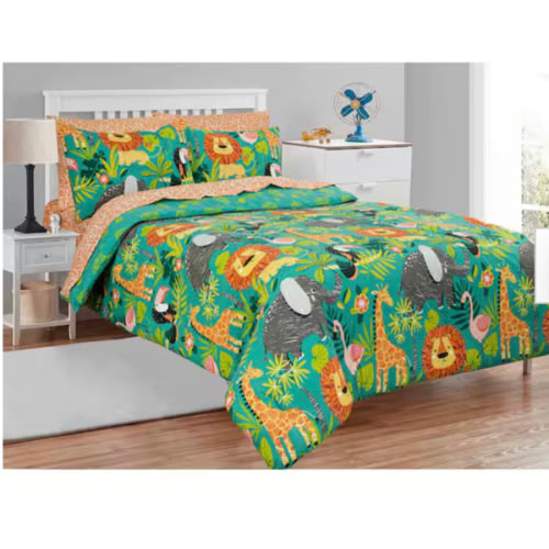Jungle Safari 7-Pieces Bed In A Bag With Sheet Set, Microfiber, Multi-Color, Full