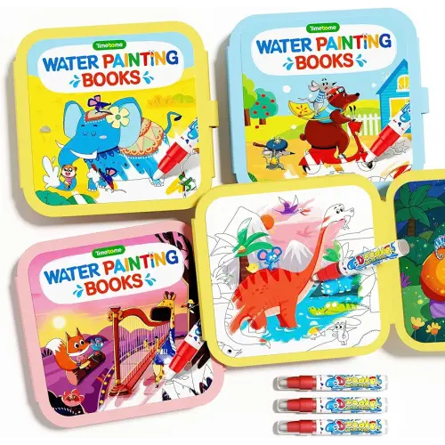 Timetome Reusable Water Painting Books for Kids – 3-Pack Magic Water Reveal Coloring Books with Water Pens (Fairy Tale, Animal & Dinosaur) No-Mess Coloring & Reusable Fun Travel Activity for Ages 3–6