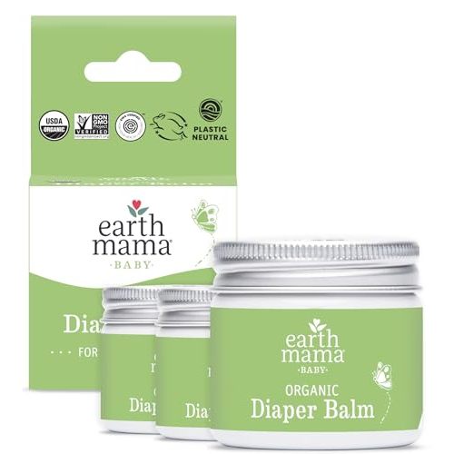 Earth Mama Organic Diaper Balm 2-Ounce | Diaper Cream for Baby | EWG Verified, Petroleum & Artificial Fragrance-Free with Calendula for Sensitive Skin (3-Pack)