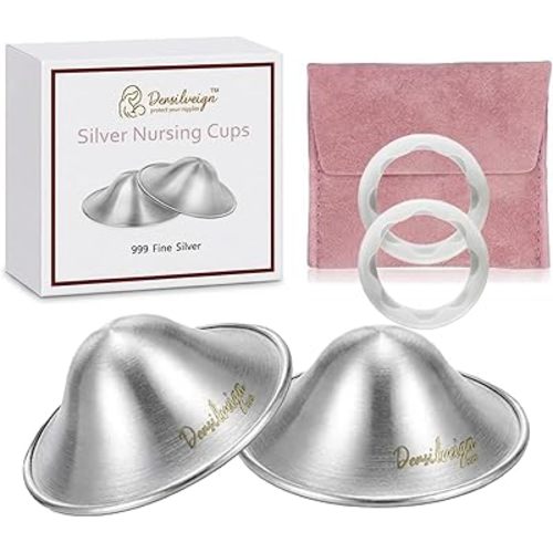 999 Original Silver Nursing Cups, Silver Nipple Cover with Silicone Protect Rings for Breastfeeding Essential, Silver Nipple Shield for Nursing Newborn, Metal Nipple Shields, Regular Size