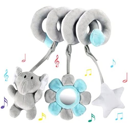 vocheer Hanging Toys for Car Seat Crib Mobile, Infant Baby Spiral Plush Toys for Crib Bed Stroller Car Seat Bar, Grey Elephants