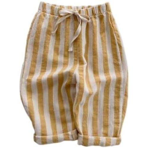 Kids Summer Cotton Linen Pants Toddler Boys Girls Baggy Casual Striped Short Pants Elastic Waist Trendy Beach Soft Trousers
