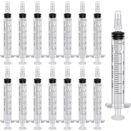 50 Pack 3ml Plastic Syringe Sterile Individual Wrap with Cap, Measurement and Dispensing Syringe Tools for Science Labs, Liquid Measuring, Feeding Pets, Oil or Glue Applicator (50, 3ml)