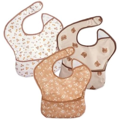 3-Pack Waterproof Baby Bibs for Eating - Lightweight Feeding Bibs, Mess Proof, Baby Essential Must Have for Eating