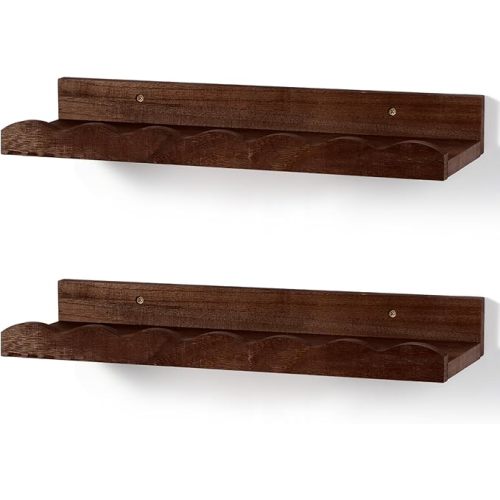 Suzile 2 Pcs Scalloped Shelves Wall Floating Shelves Set for Room, Bathroom, Bedroom, Cute Room Decor Aesthetic and Books, Toys, Photo Frames Storage(16.5",Walnut Brown)