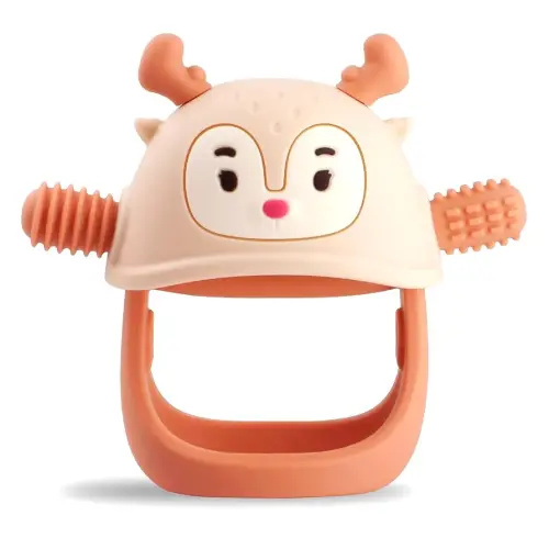 Smily Mia Teething Toys/Teethers for Babies 6-12 Months, Reindeer Baby Chew Toy 3-6 Months for Teething Relief, Get-A-Grip Baby Hand Teether, Silicone Teething Mittens for 0-6Months, Nude