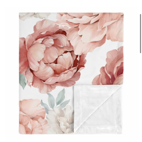 Peony Floral Garden Pink and Ivory Collection Baby Blanket