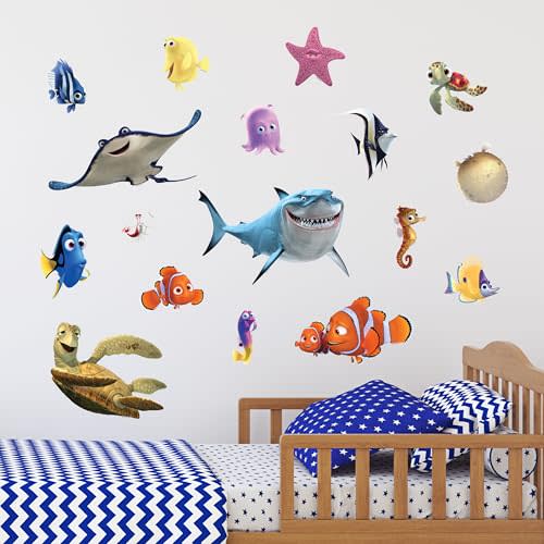 Disney Finding Nemo Wall Decals - Set of 17 Vinyl Stickers for Nursery Bedroom Bathroom - Peel and Stick Room Decorations