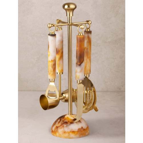 Kampai Marbled Bar Tools Set: Smoked Amber