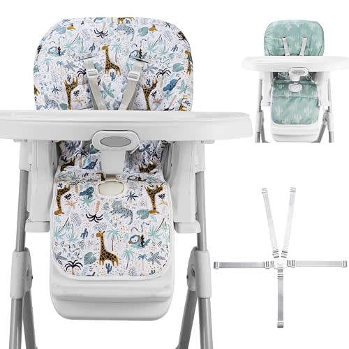 Lunobubo Baby High Chair Cover 2-in-1 Reversible, Includes 5-Point Harness Strap, Waterproof & Soft Dual-Side High Chair Pad Cushion, Machine Washable, Extra Thick Highchair Protector - Green