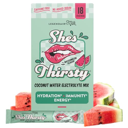 Legendairy Milk Shes Thirsty  Watermelon, Hydration Packets | Cortisol Supplement for Stress Relief & Adrenal Support | Coconut Water Electrolytes Powder, No Sugar Added 18 ct