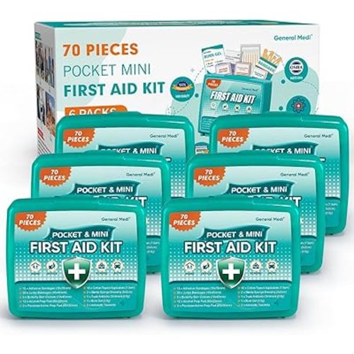 General Medi 420 Piece First Aid Kit, 6 Individual Boxes of 70 Items Each - Contains Premium Medical Supplies for Travel, Home, Office, Vehicle, Camping, Workplace & Outdoor (420 pcs, 6 Pack)
