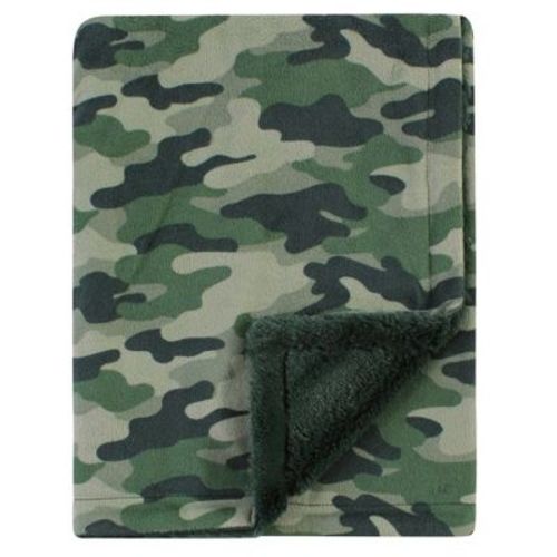 Hudson Baby Plush Blanket With Furry Binding And Back, Camo, One Size
