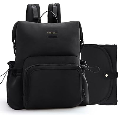 miss fong Diaper Bag Backpack - Baby Diaper Bag Neoprene Bag Large Capacity Neoprene Backpack with Diaper Changing Pad Travel Diaper Backpack Baby Backpack with 12 Pockets for Mom & Dad -Black