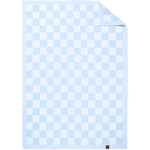 Blue Checker Pattern Jacquard Baby Knit Blanket, 30"x40" Two-Sided Breathable Throw Blanket for Boys and Girls, Newborn Infant Toddler Ideal for Gift