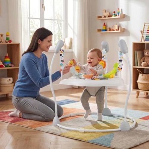 Baby Activity Center with Rotatable Seat and Adjustable Height for Ages 7 to 15 Months