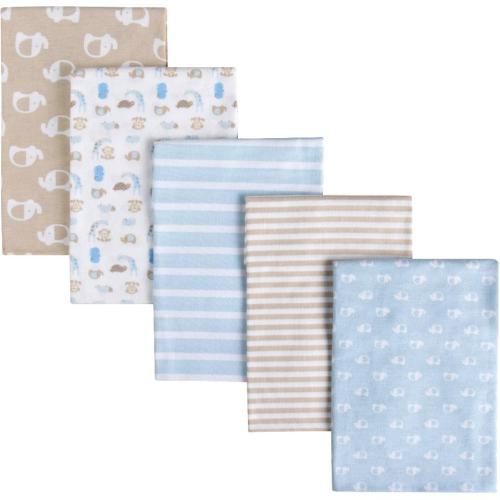 Gerber 5 Pack Flannel Receiving Blanket - Blue/Mocha