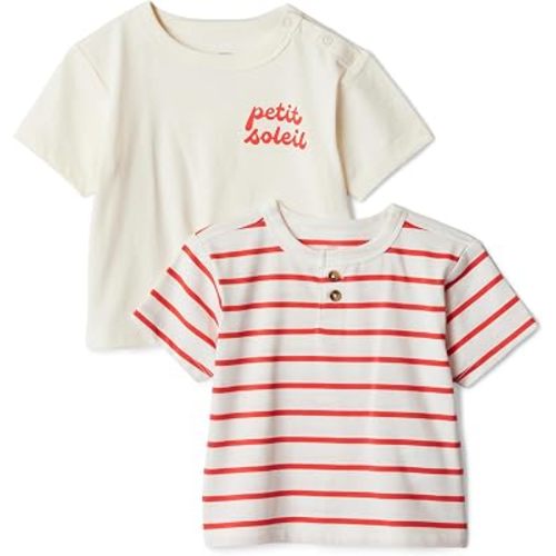 Amazon Essentials x Sofia Grainge Baby Boys' Cotton Crewneck Short Sleeve T-Shirts with Shoulder Snap