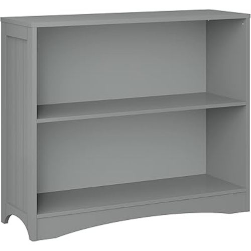 RiverRidge Kids' Horizontal Bookshelf 2 Large Open Storage Shelves - Toy Organizer Bookcase with Beadboard Side Panels Fits RiverRidge Folding Bins for Room Organization Gray