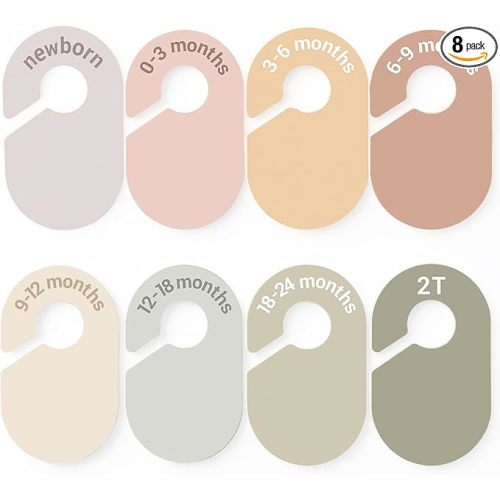 Baby Size Clothes Dividers for Closet: Nursery Age Hanger Organizer by Months for Boho Room Decor - Set of 8 Toddler Clothing Separators from Newborn to 2T Infant