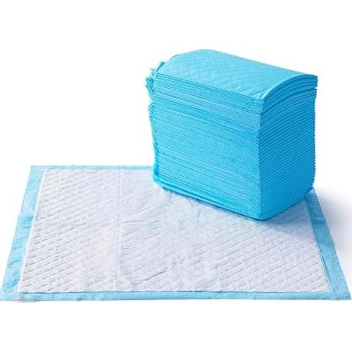 Amazon Basics Heavy Duty Dog and Puppy Pee Pads, Leak-Proof 5-Layer Ultra Absorbent, Quick-Dry Surface for Potty Training and Housebreaking, Regular Size, 24x23", Blue & White, 80 Count