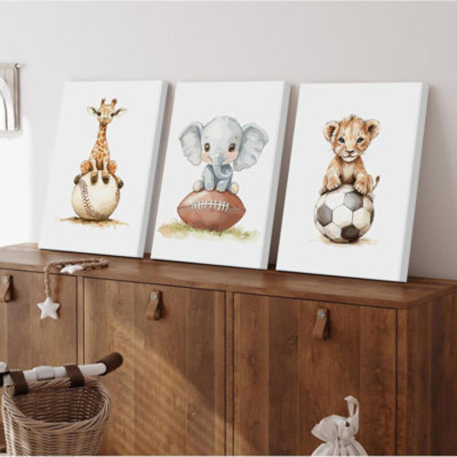 Dakota Fields Sports Nursery Wall Art Baby Boys Room Canvas Pictures Safari Animal Wall Decor Jungle Nursery Prints Kids Poster Cute Painting Football Soccer Baseball Artwork For Bedroom 16X24x3 Inch Ready To Hang | Wayfair