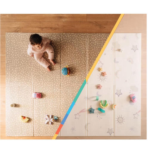 Nuby Reversible Baby Floor Mat, 77" x 58" - Foldable and Lightweight Baby Play Mat for Floor - Easy Storage and Travel - Stars and Sky