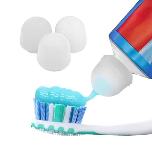 Chrome Cherry SqueezMe Self-Closing Toothpaste Caps, Silicone Lid for Kids & Adults, No Mess Toothpaste Dispenser, Self-Standing Easy Squeezer Cap, Bathroom Accessory, Clear, Pack of 3