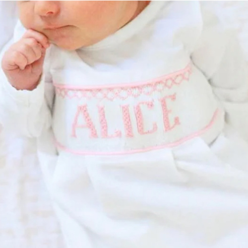 Pink Baby Snuggles - Custom Smocked Pima Gown and Hat