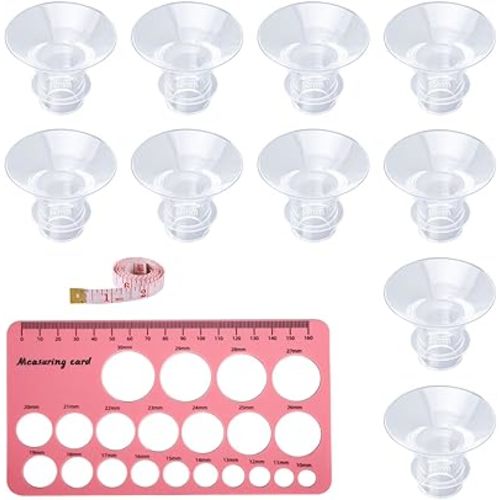 10pcs Breast Pump Flange Insert, 5 Sizes Silicone Flange Insert Replacement with Double-Sided Nipple Ruler for S1/S2/S9/S10/S12 Spectra Flange Breast Pump Guard Shields, Breast Pump Accessories