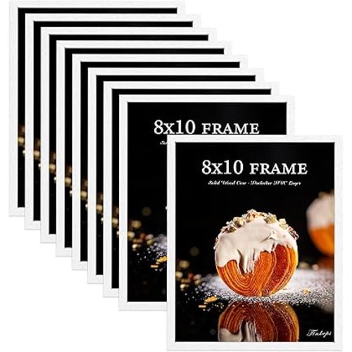 8x10 Picture Frames Set of 9 - Solid Wood Core, Not Plastic - Scratch Resistant White Wood Grain Finish