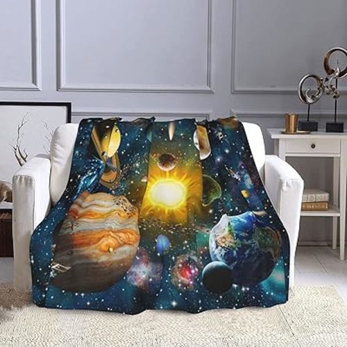Solar System Planet Throw Blanket Warm Ultra-Soft Micro Fleece Blanket for Bed Couch Living Room