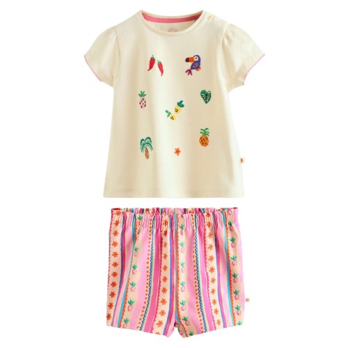 Embroidered Tropical Shirt & Shorts Set
