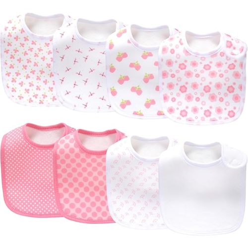 8 Pack Baby Bibs Unisex Adjustable with Snaps Ultra Soft Absorbent Drooling Teething for Boys and Girls