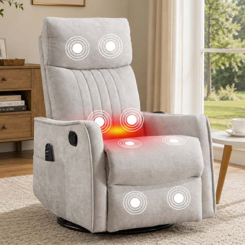 Paproos 360° Swivel Rocker Recliner with Massage Heat Compact Design Gray