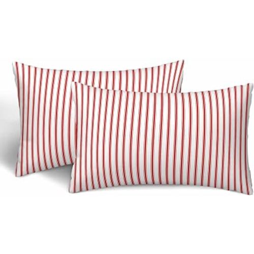 Red Vertical Stripe Pillow Cover 12 X 20 Set of 2 Streaks White Line Simple Repeat Pillow Cases Standard Size Protectors with Zipper Rectangular Decorative for Home Couch Sofa Bed Living Room
