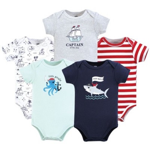Hudson Baby Infant Boys Cotton Bodysuits 5-Pack, Fun Pirate, 3-6 Months