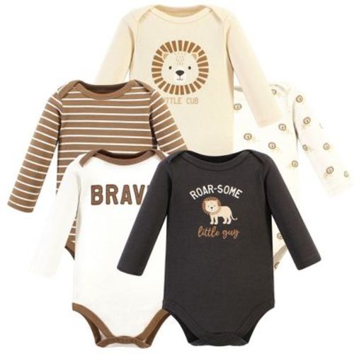 Hudson Baby Basics Infant Boys Cozy Long Sleeve Bodysuits 5-Pack, Golden Mane, 0-3 Months