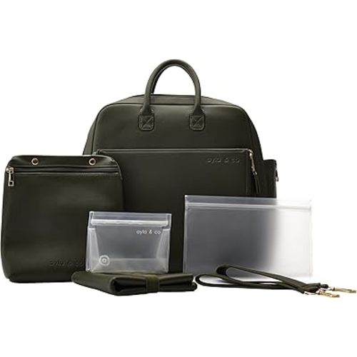 Ayla & Co Full-Size Diaper Bag Backpack, Baby Essentials Cross-Body Changing Bag for Baby Girl/Boy Convertible Straps Portable Tote Bag, Baby Changing Pad, Insulated Pockets & Pouch, Olive