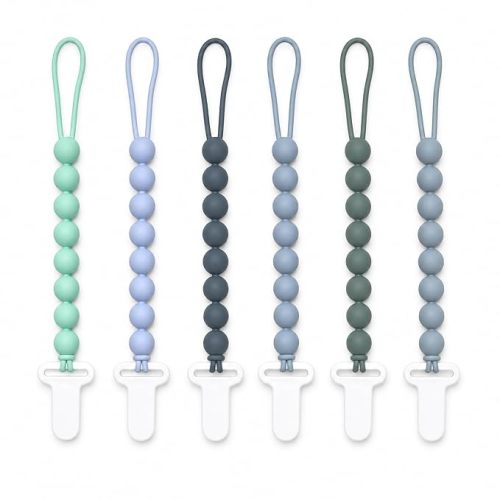 6 Pack Silicone Pacifier Clips for Boys and Girls, One-Piece Beads Pacifier Clip Set with Durable Plastic Clip, Modern Color Pacifier Holder for Baby Essentials
