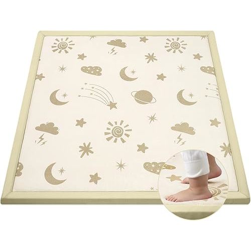 50"×50" Baby Play Mat for Floor & Playpen, 1.2" Thick High-Density Foam Nursery Mat for Tummy Time, Soft Plush Carpet with Non-Slip Bottom for Infant Toddler Baby Crawling & Playing (Star)