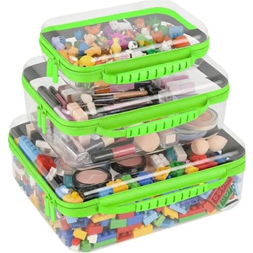 3 Pack Deep Clear Hard Shell Zipper Cases with Handle (Green)